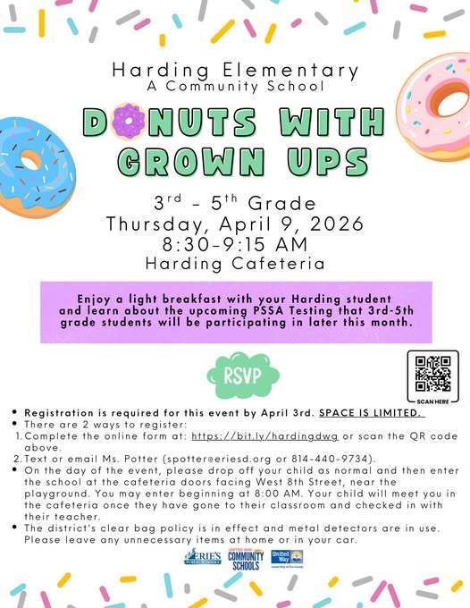 Donuts with grown ups for Third through Fifth grade Flyer. 
