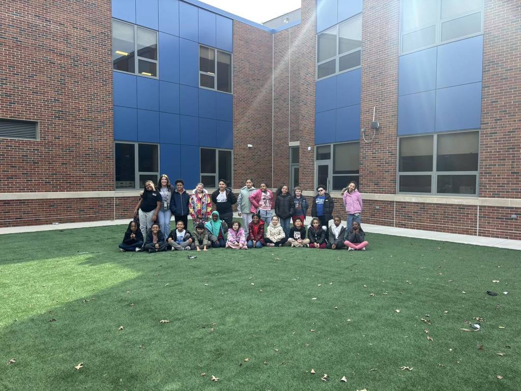 Students on the new field at the new Edison Elementary School. 