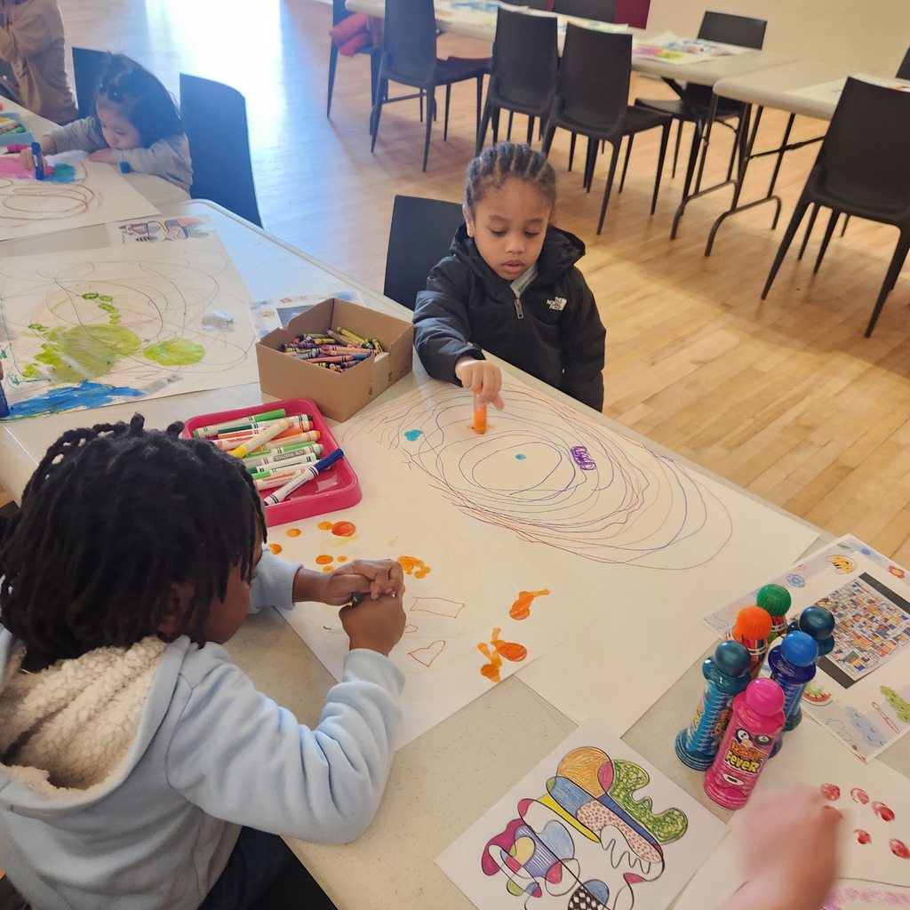 Kids making colorful art. 