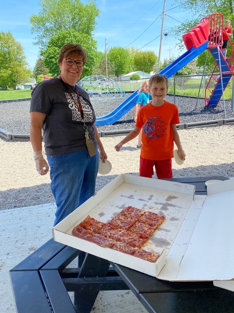 Mrs. Karg with pizza