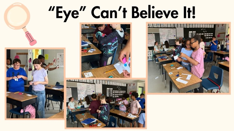 students working on eye projects in class at pass road elementary