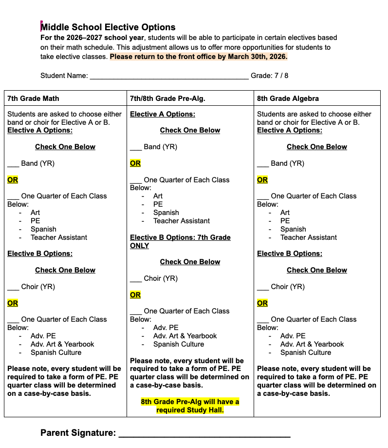 Elective Sheet Example