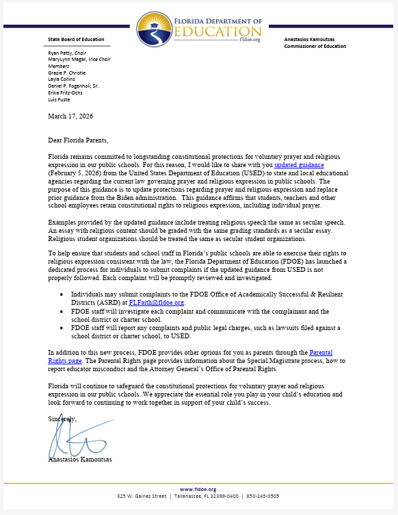 Religious expression statement 2026