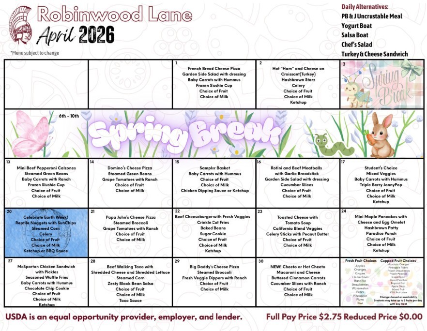 Robinwood Lunch Menu