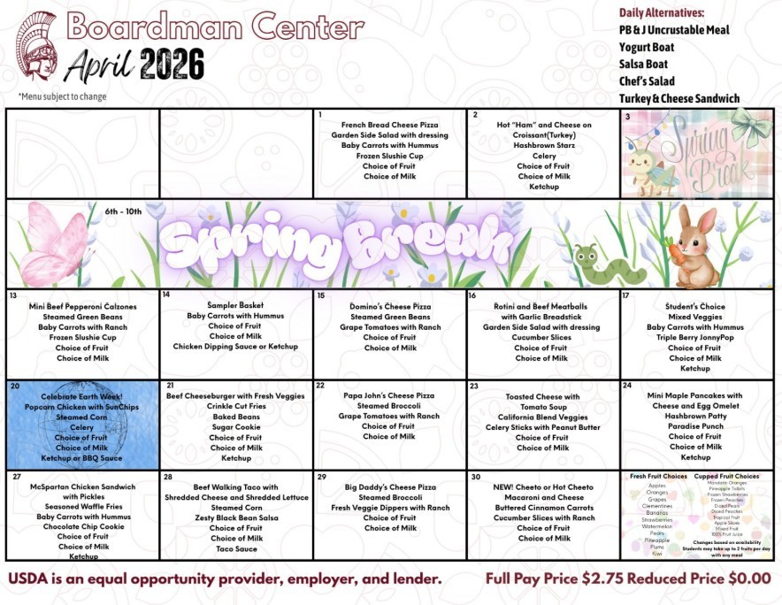 Center April Lunch Menu