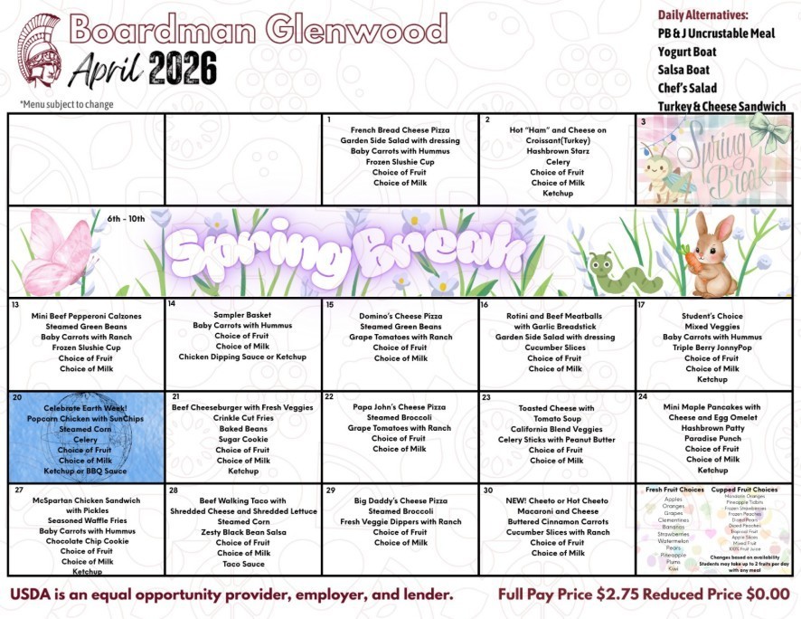 glenwood lunch menu for april