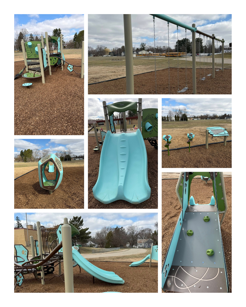 Photo collage of new playground equipment at MacNaughton Learning Center.