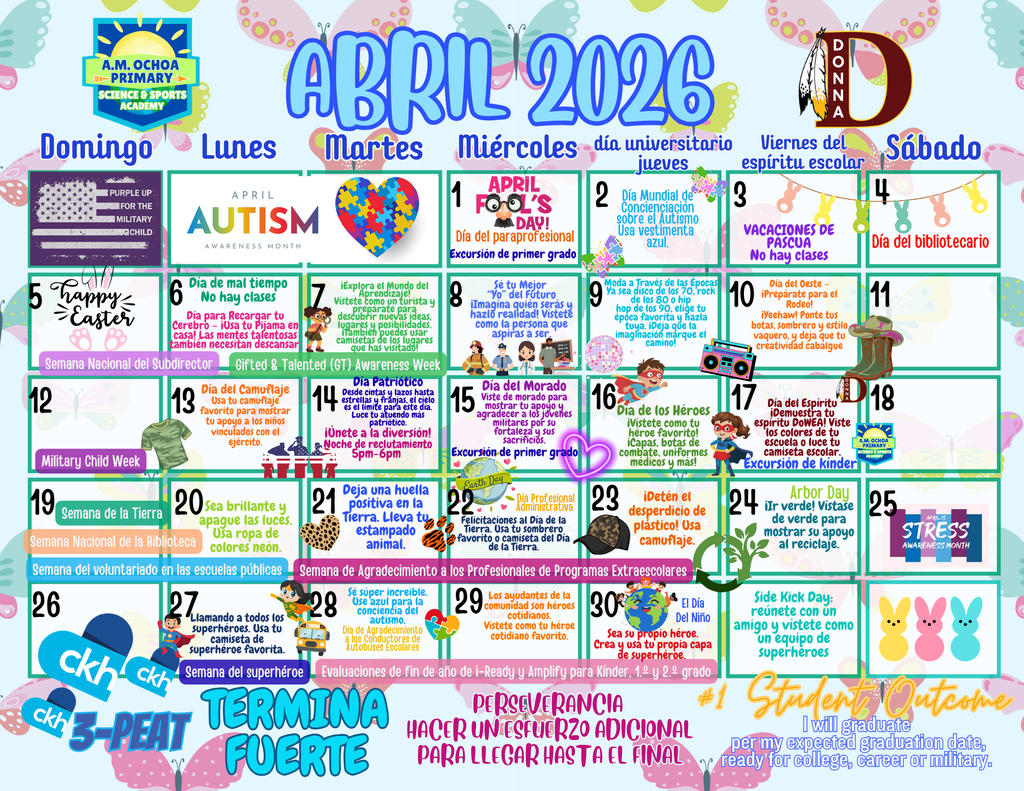 April 2026 School Calendar Spanish