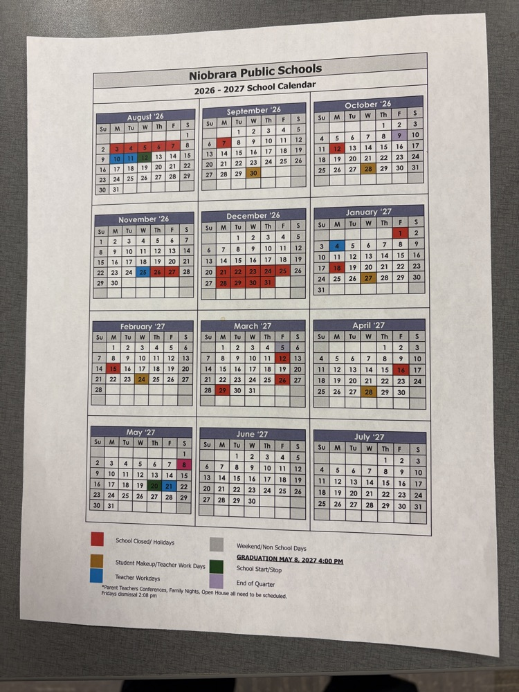 Yearly School Calendar 2026-27