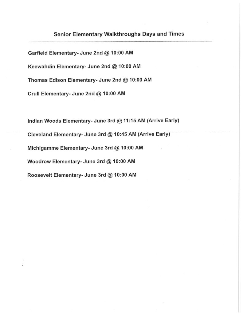 Senior Walkthroughs dates & times