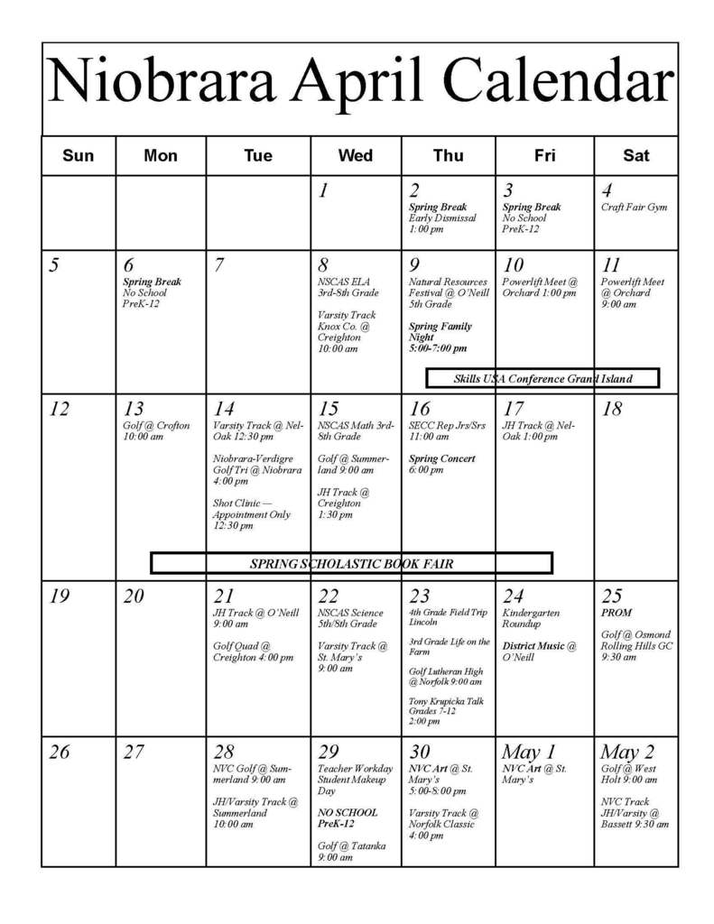NPS April Calendar