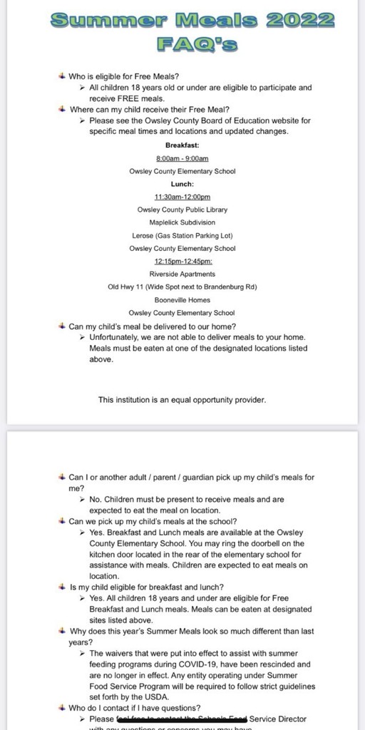 Summer Meal FAQ's