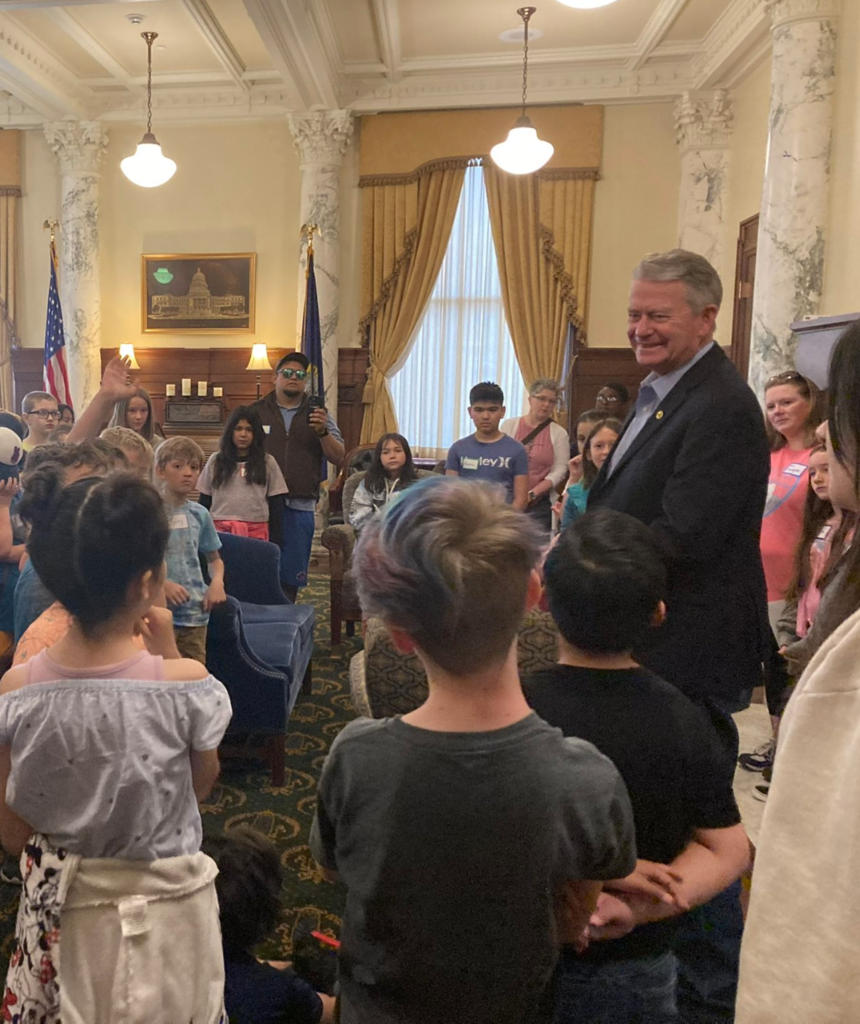 governor brad little with mcmillan students on field trip at the capitol