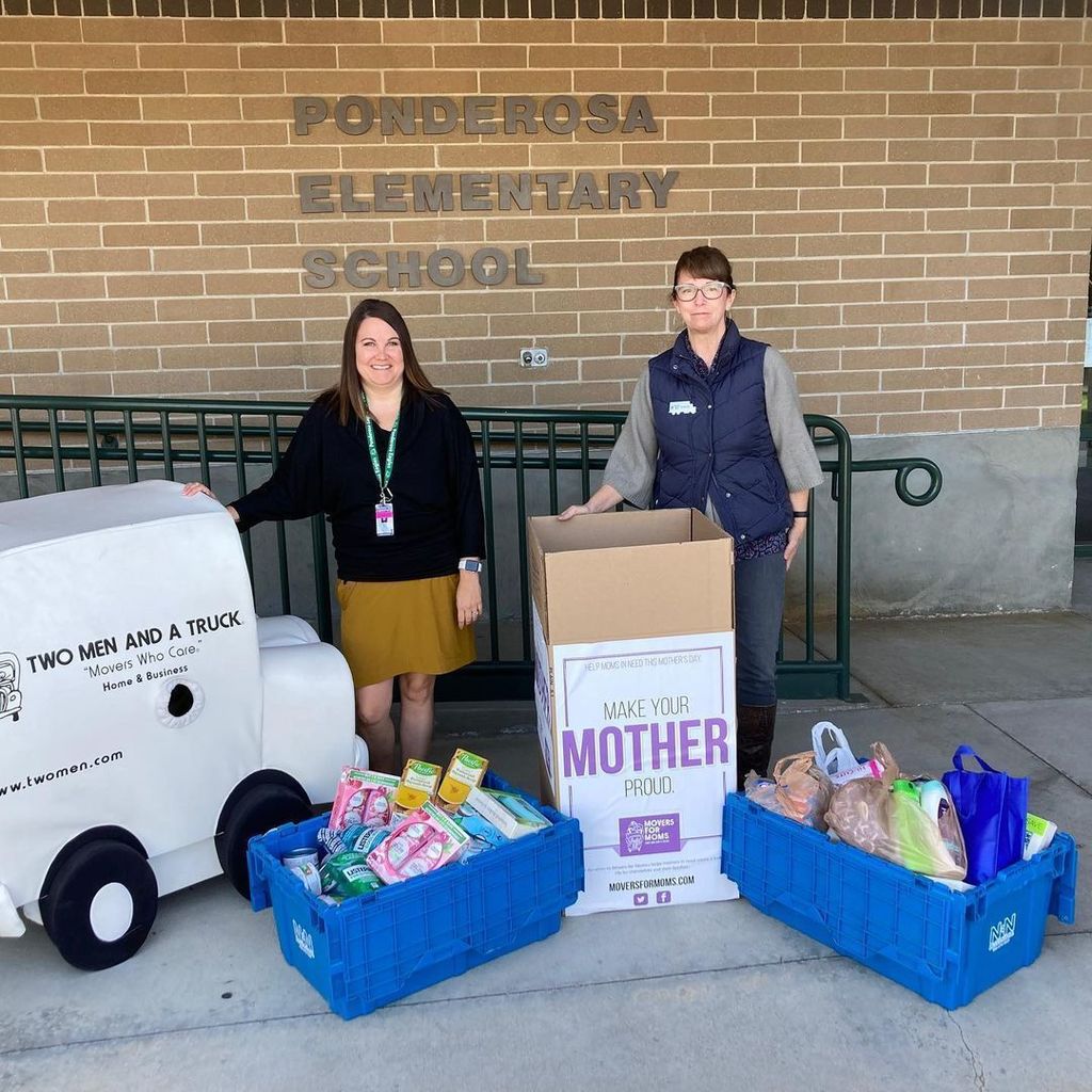 ponderosa principal drops off donations at womens coalition