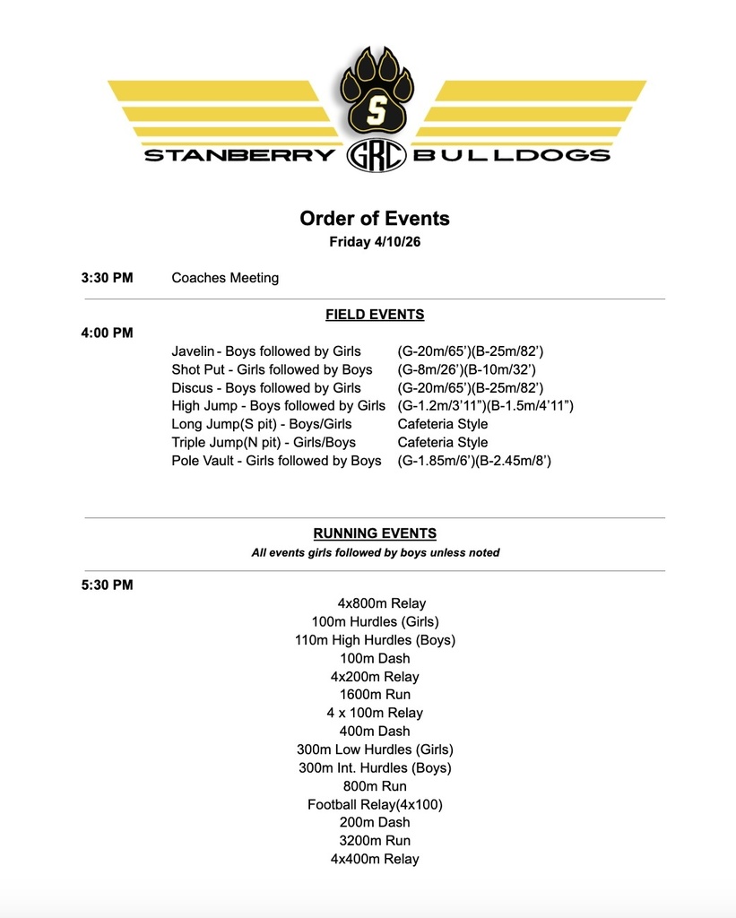 stanberry meet order of events