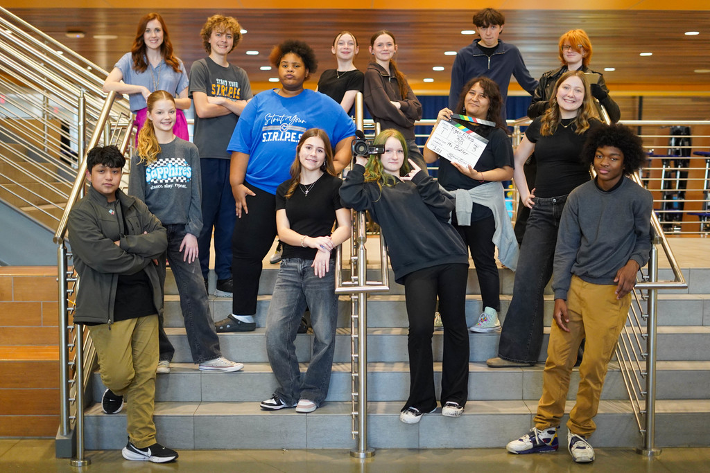 Group photo of the students from the Corsicana Middle School movie night