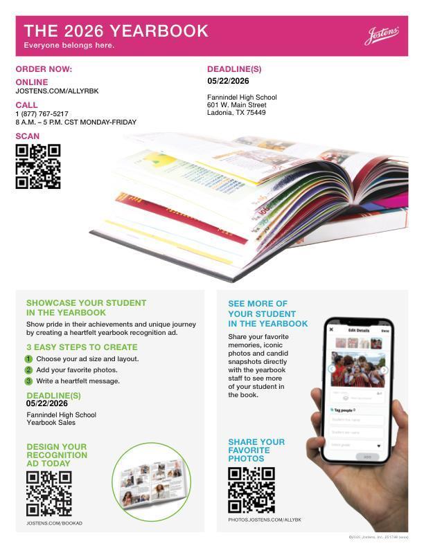 Order yearbooks online now. Deadlines 5/22/2026 