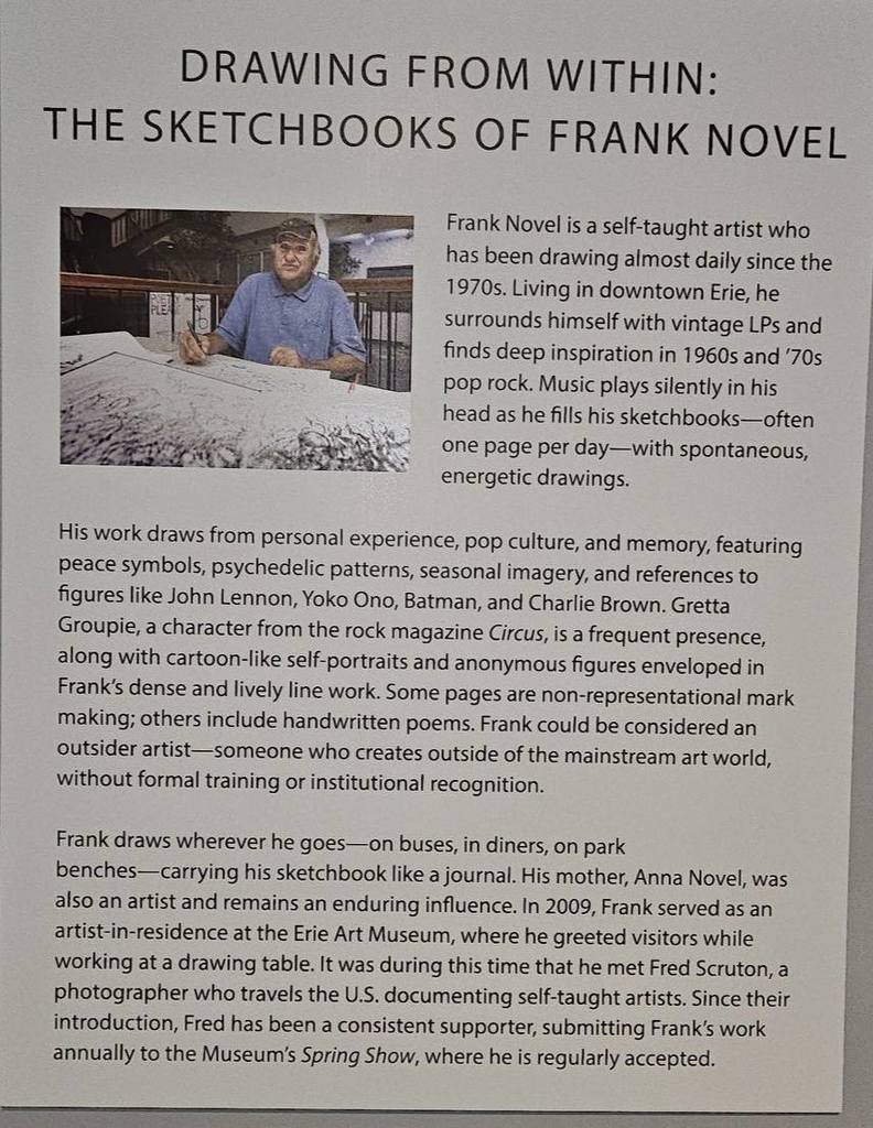 A page titled "Drawing from Within: The Sketchbooks of Frank Novel". 
