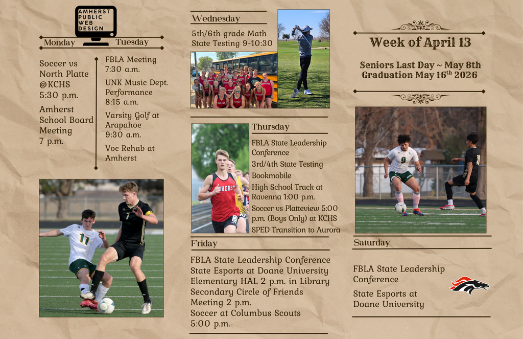 Graphic created by the Web Design students with a weekly summary of activities scheduled for each day of the week and images of students in activities. 