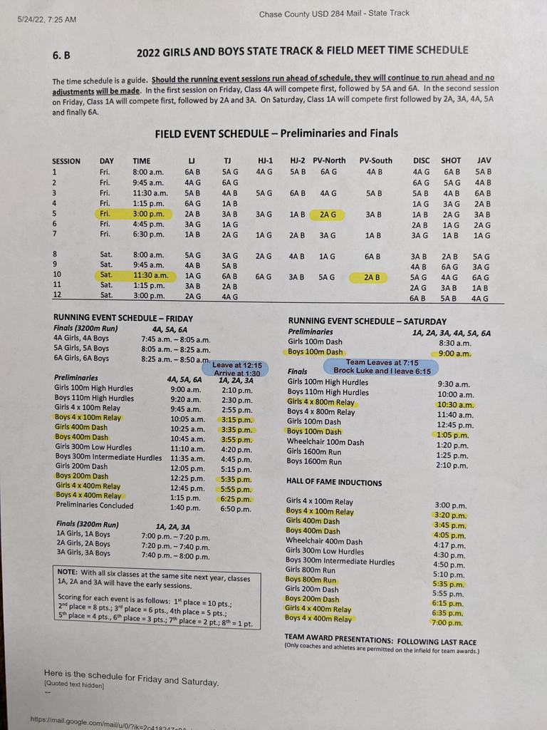 Track schedule