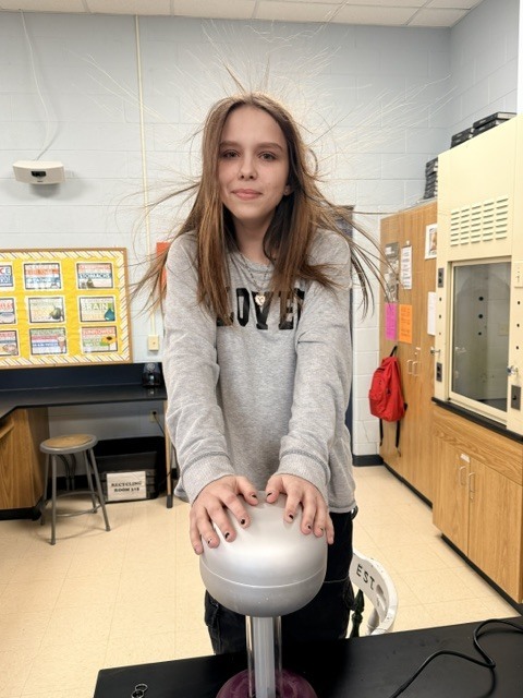 student with static electricity