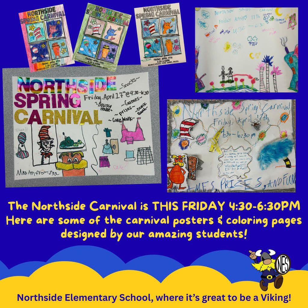 blue and yellow background with student poster designs on it