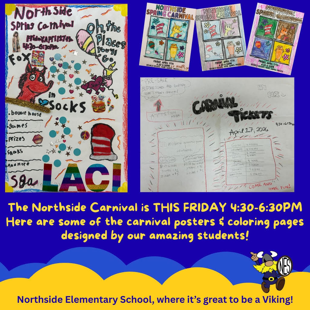 Blue and yellow background with student poster designs on it