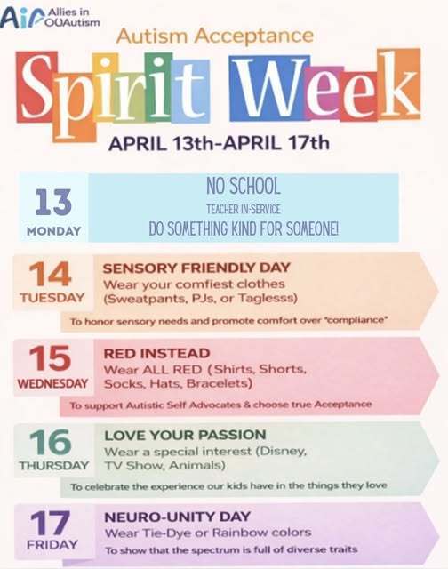 Autism Acceptance Spirit Week Flyer. 