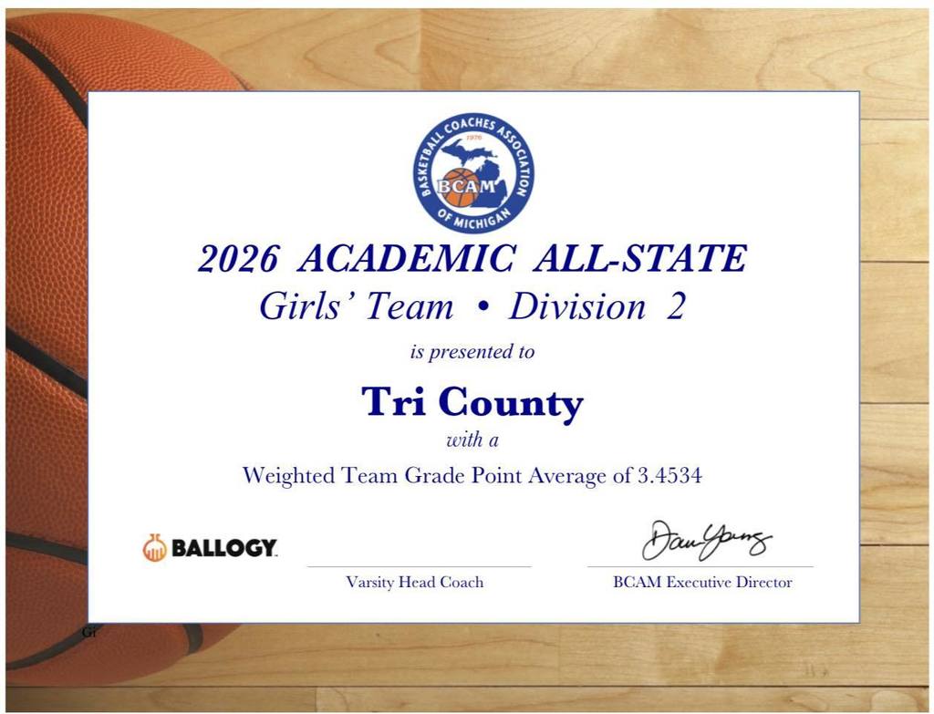 Girls Basketball Team Award for earning Academic All-State