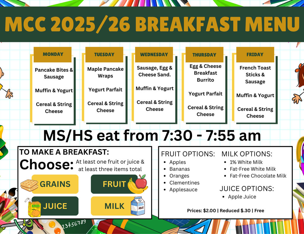 MS/HS Breakfast menu