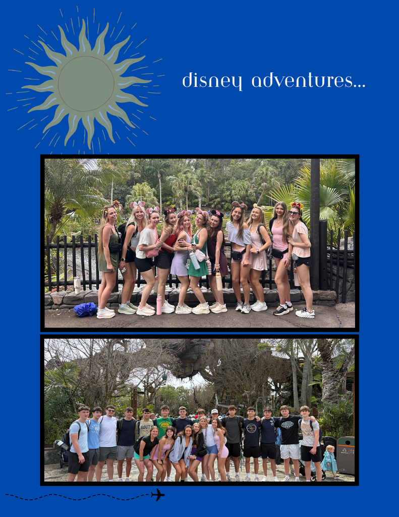 students posing at disney for senior trip