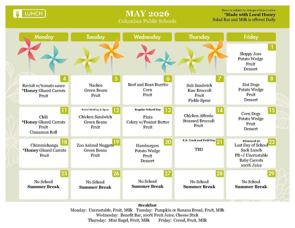 May Food Menu