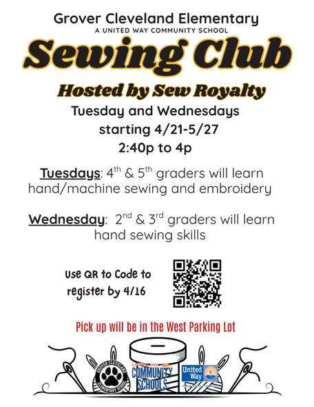Sewing Club flyer. 