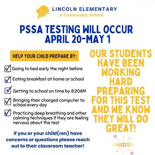 PSSA Testing information.