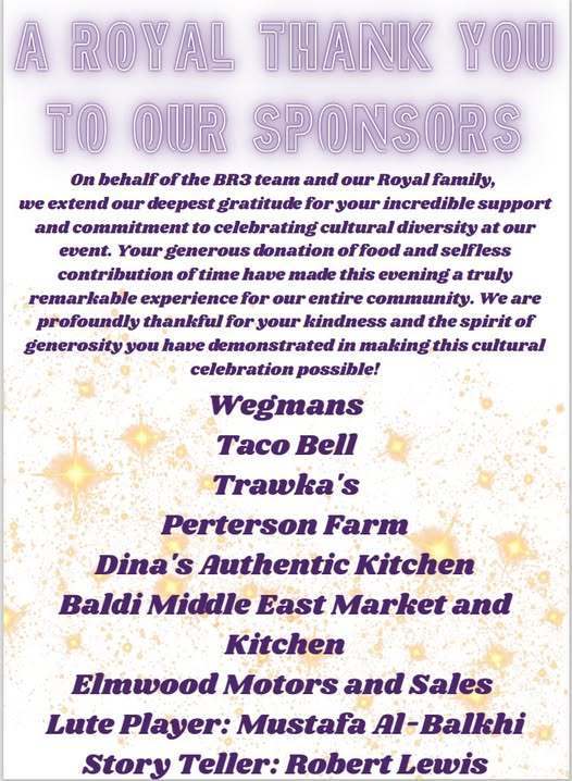 A Royal Thank you to our Sponsors flyer. 