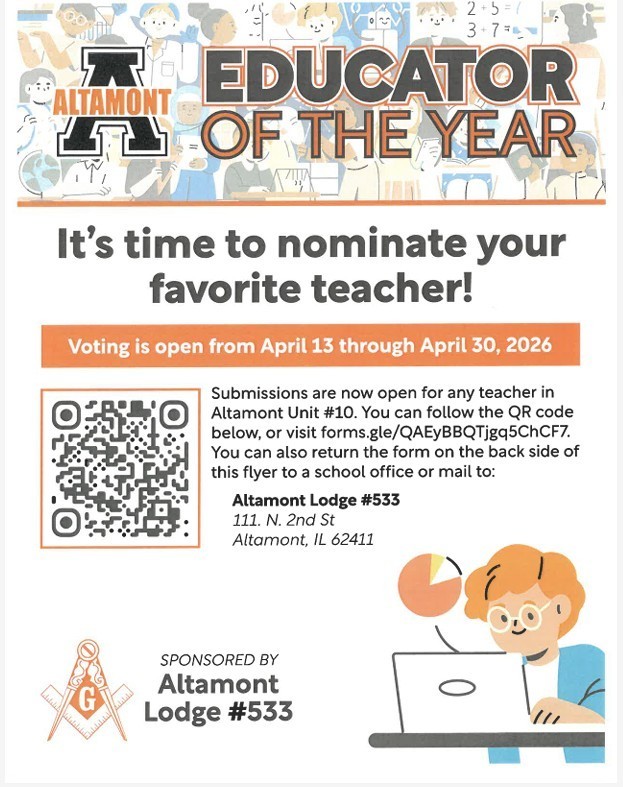It's time to nominate your favorite teacher!  Submissions are not open through April 30, 2026.