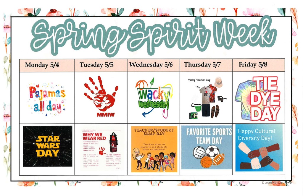 Schedule for 2026 Spring Spirit Week
