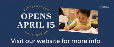 Kindergarten Registration Opens April 15. Visit our website for more information. (picture of kindergartner drawing)