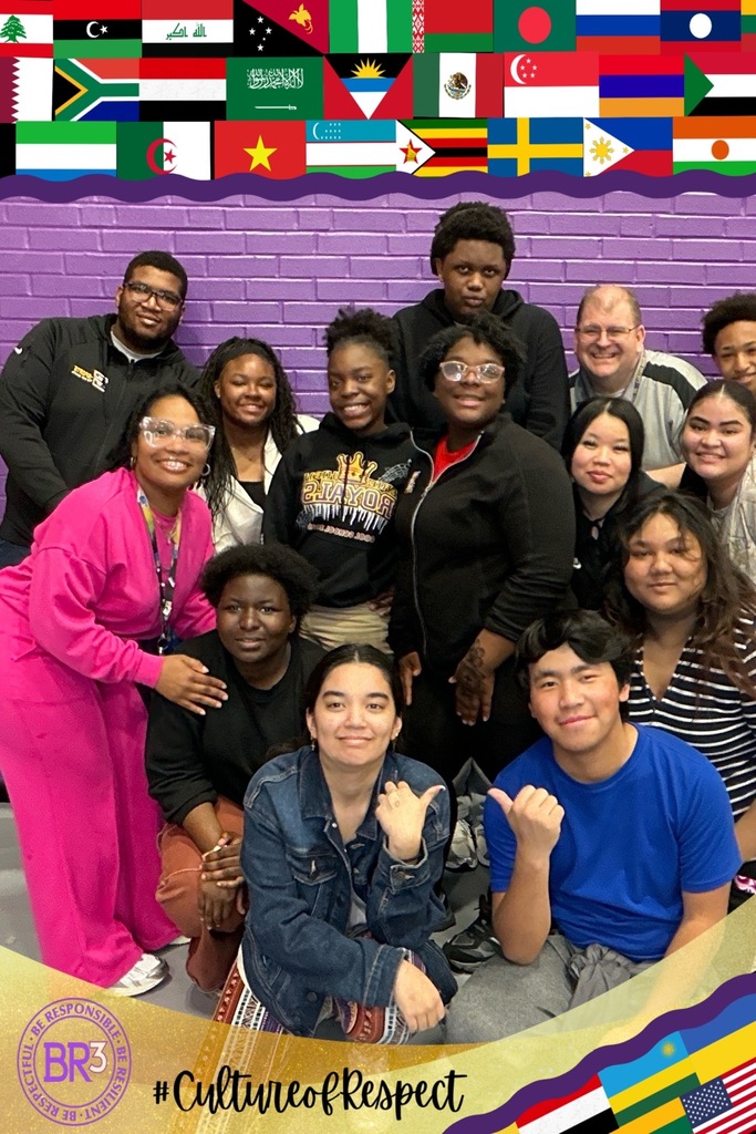 A group of people taking a photo with a boarder of different flags around the photo and on the bottom left it says #CultureofRespect.