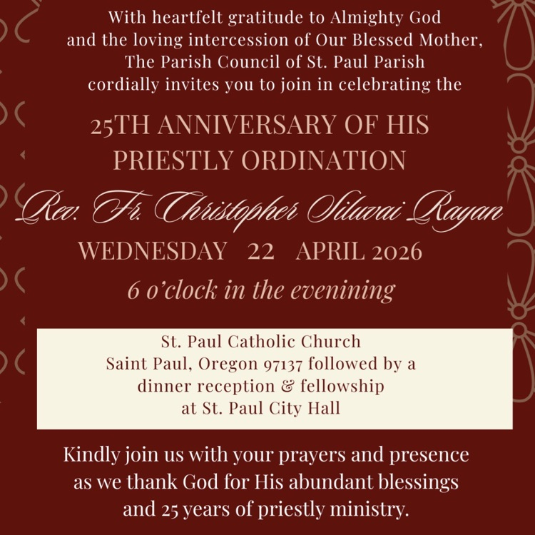 Father Christopherβs 25th Priesthood Anniversary Celebration