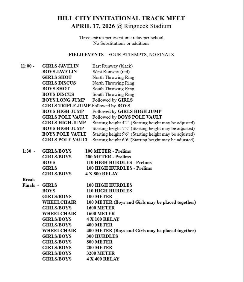 Hill City Track  Meet Order of Events