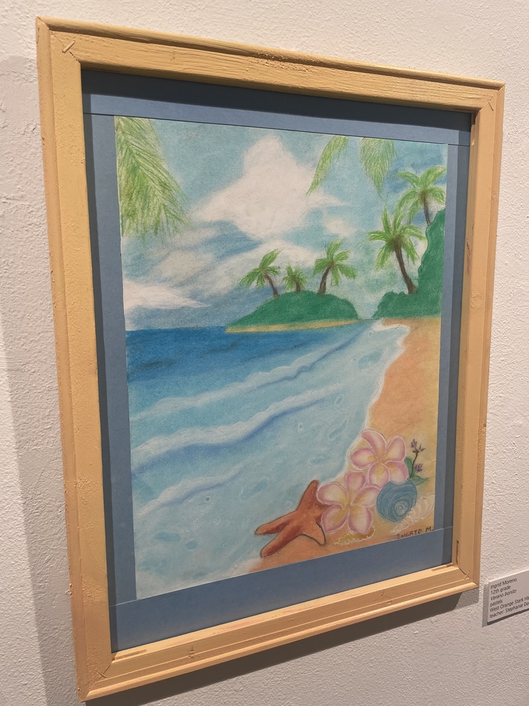 student drawing of a beach scene