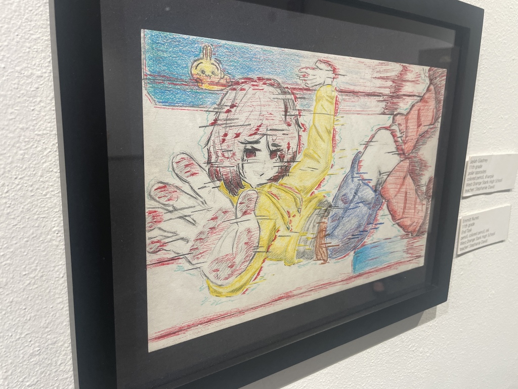 student colored pencil drawing of an anime style character