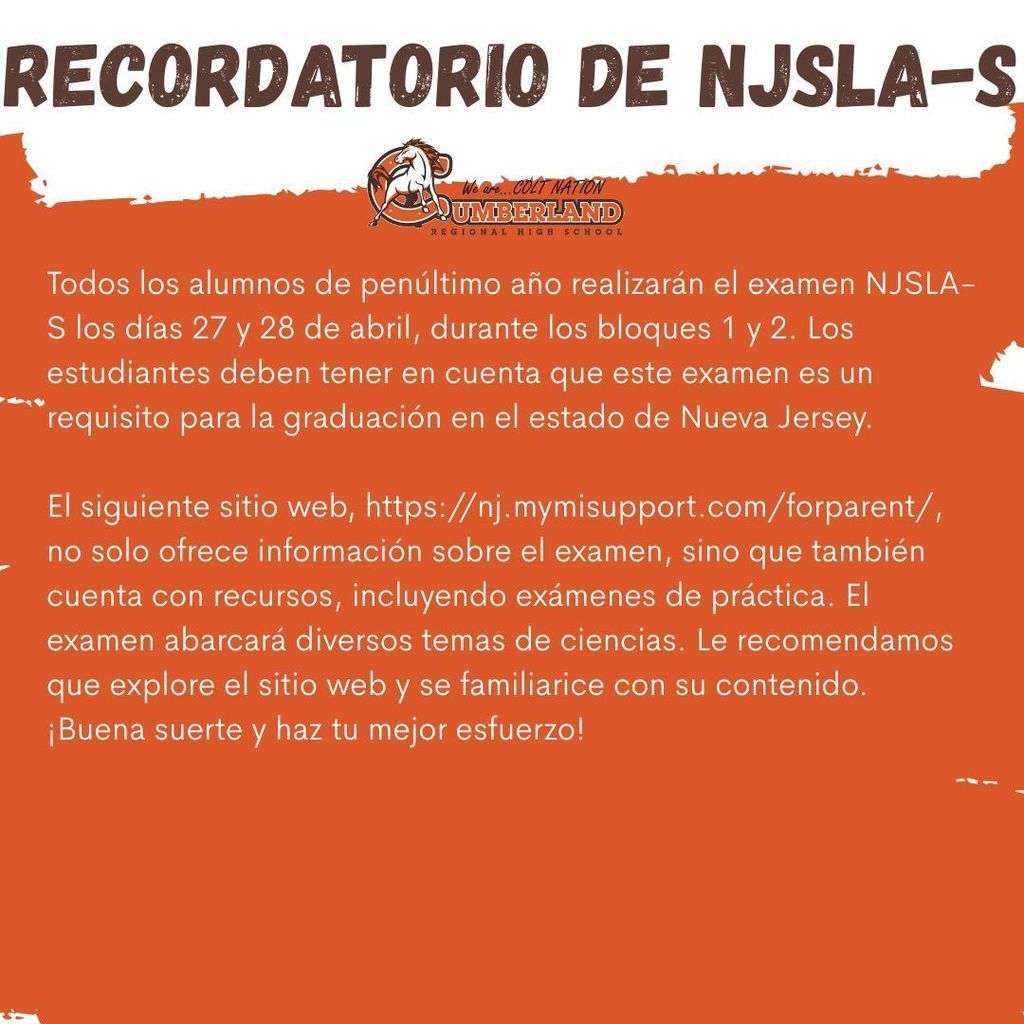NJSLA-S Reminder Spanish