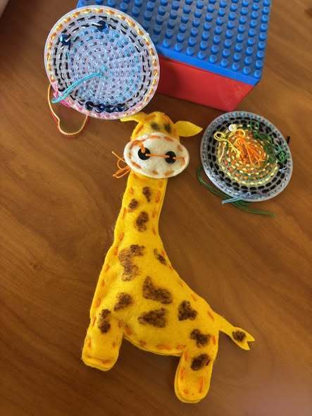 A hand sown giraffe that a student made. 