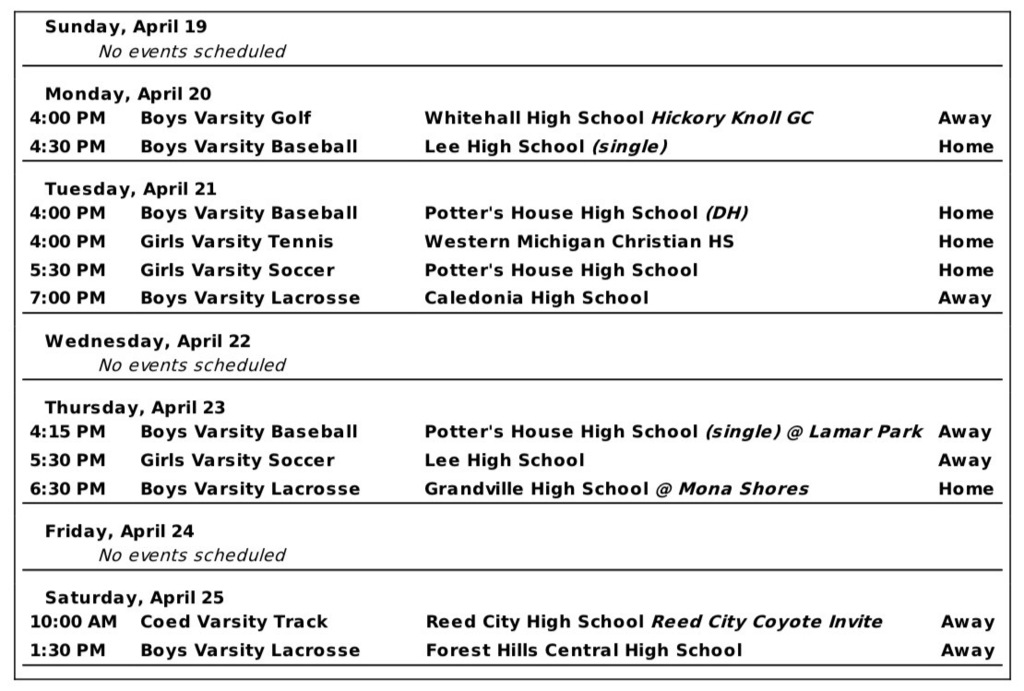 Sport Schedule