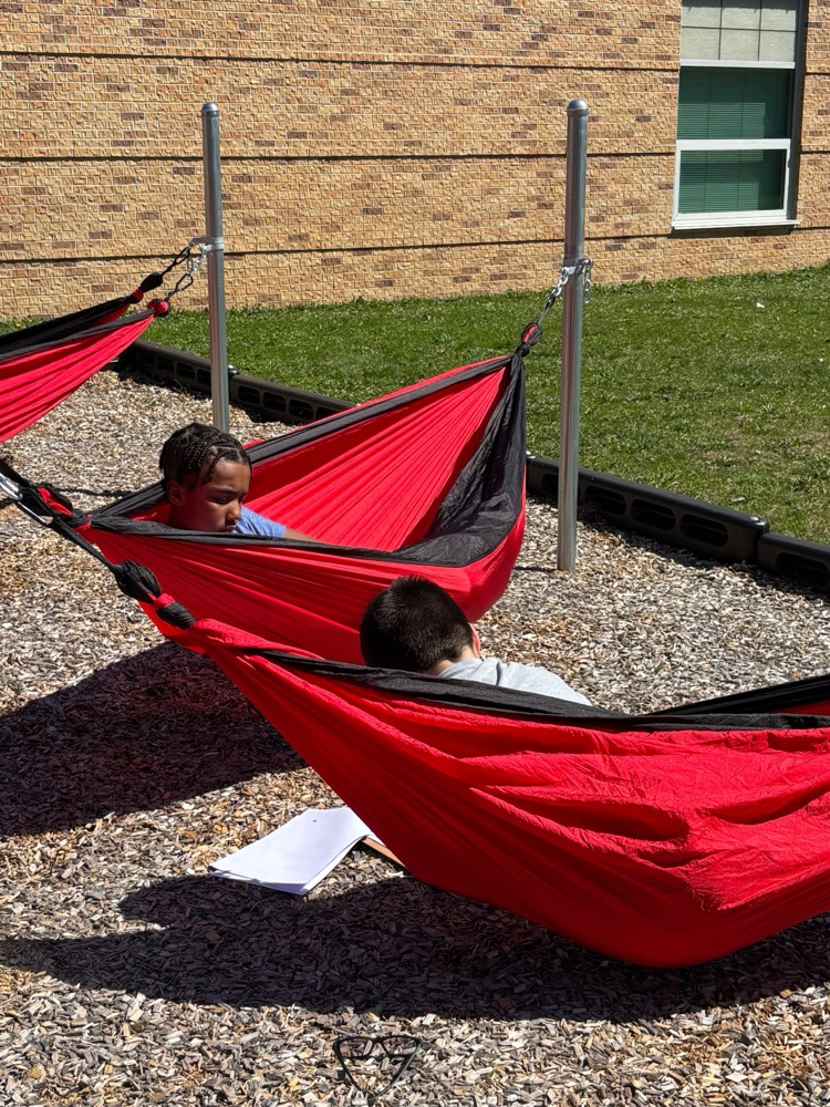 students in outdoor hammock