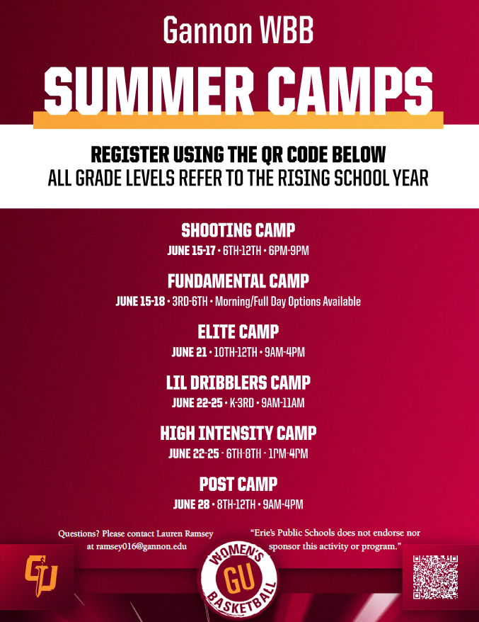 Gannon Girls basketball camp opportunities flyer