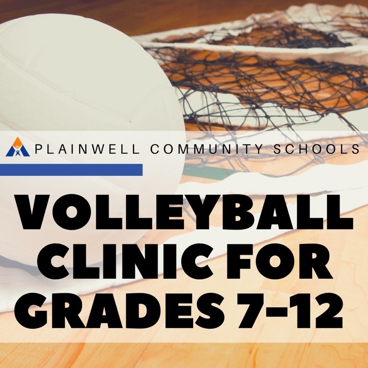 picture of volleyball and net with volleyball clinic for grades 7-12 written