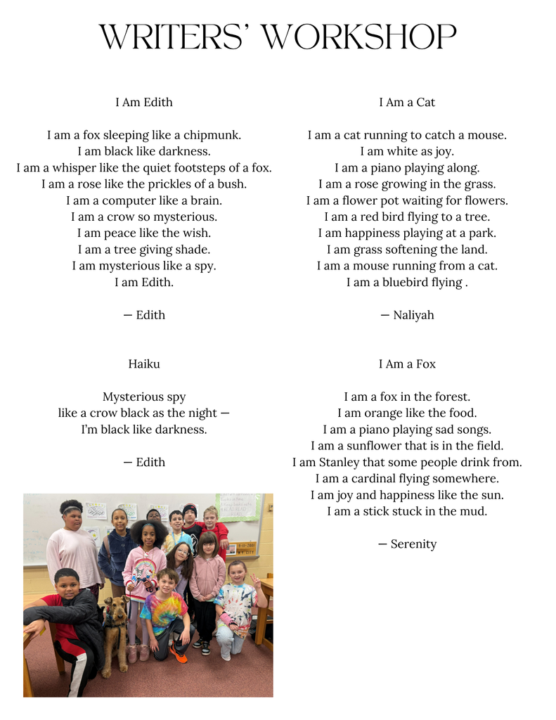 Poems written by students in the Writers' Workshop program at Harding. Includes a photo of the students with Rumi.